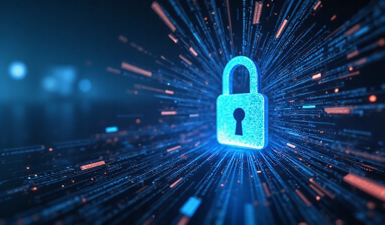 Digital privacy concept with padlock and user data