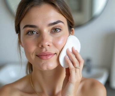 Woman applying natural toner to her face