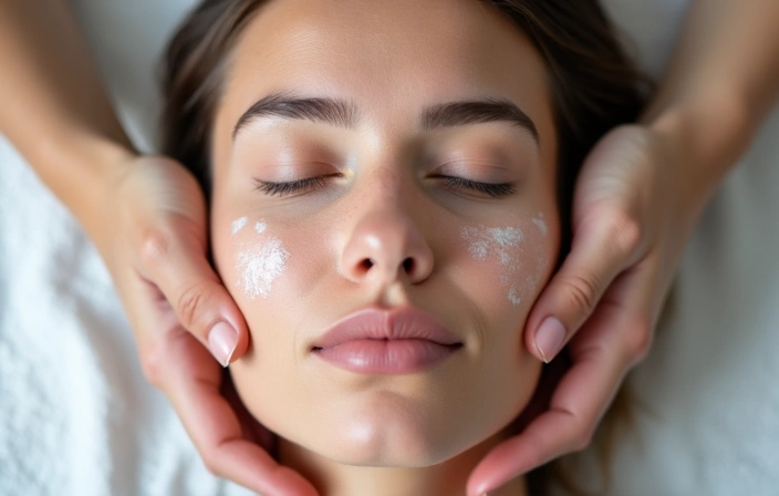 Woman enjoying a facial massage with natural products