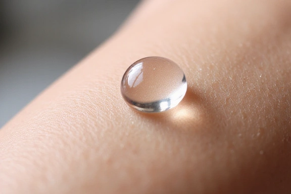 A drop of water on healthy, moisturized skin, symbolizing hydration.