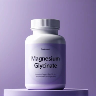 Magnesium Glycinate bottle with a calming, purple-toned background